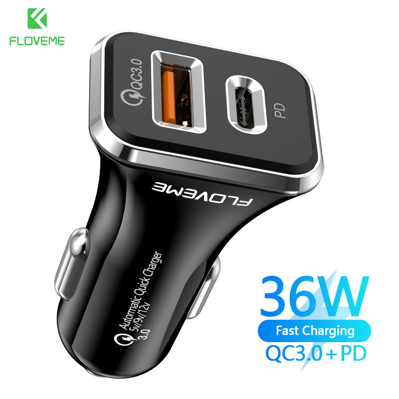 FLOVEME Sạc USB Ô Tô 18W Quick Charge QC3.0 Cho iPhone 12 11 Loại C dành cho Điện Thoại Di Động - Hàng chính hãng