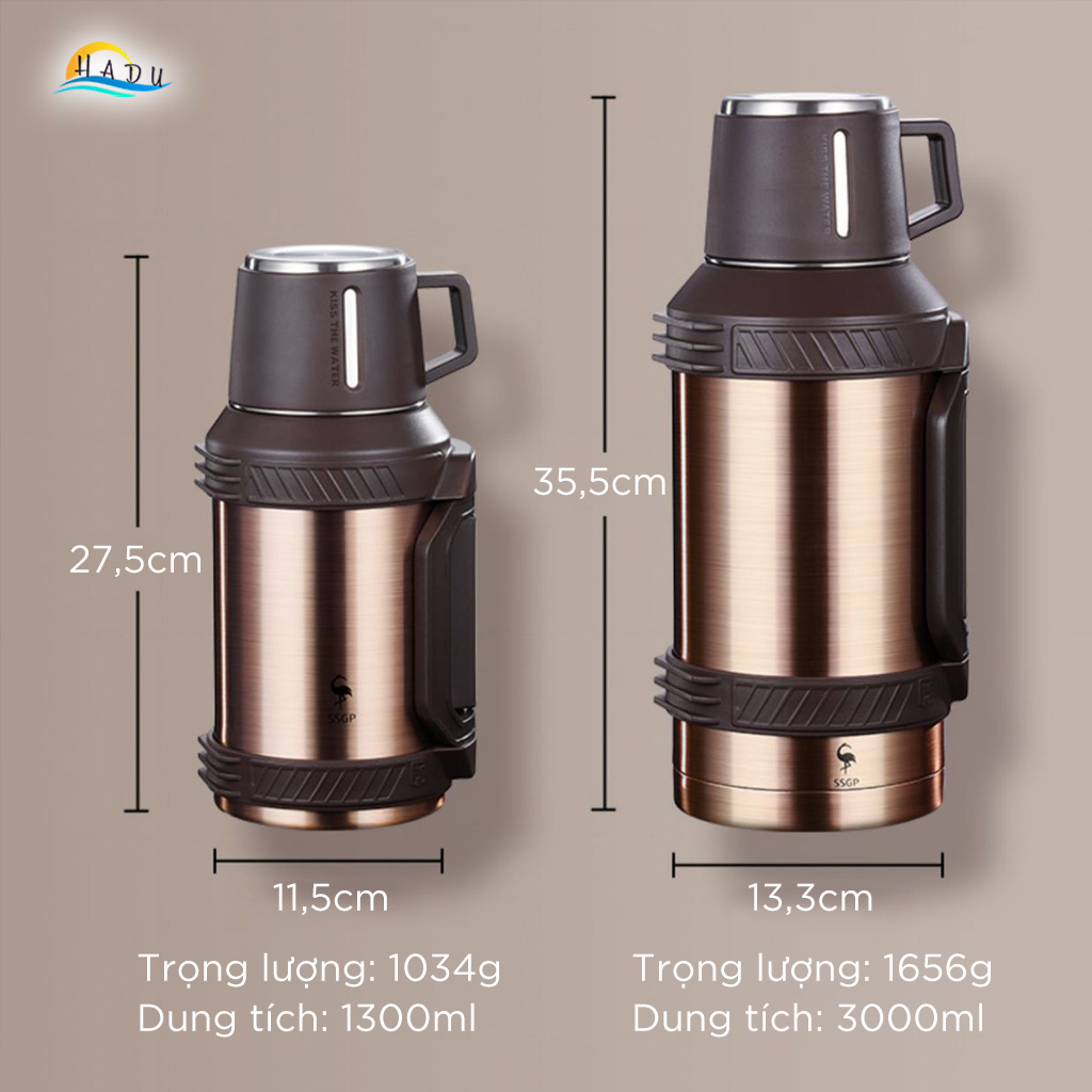 Phích Giữ Nhiệt 3 Lít Inox 304 Cao Cấp Đạt Chất Lượng LFGB Đức Bảo Quản Tới 60 Giờ SSGP