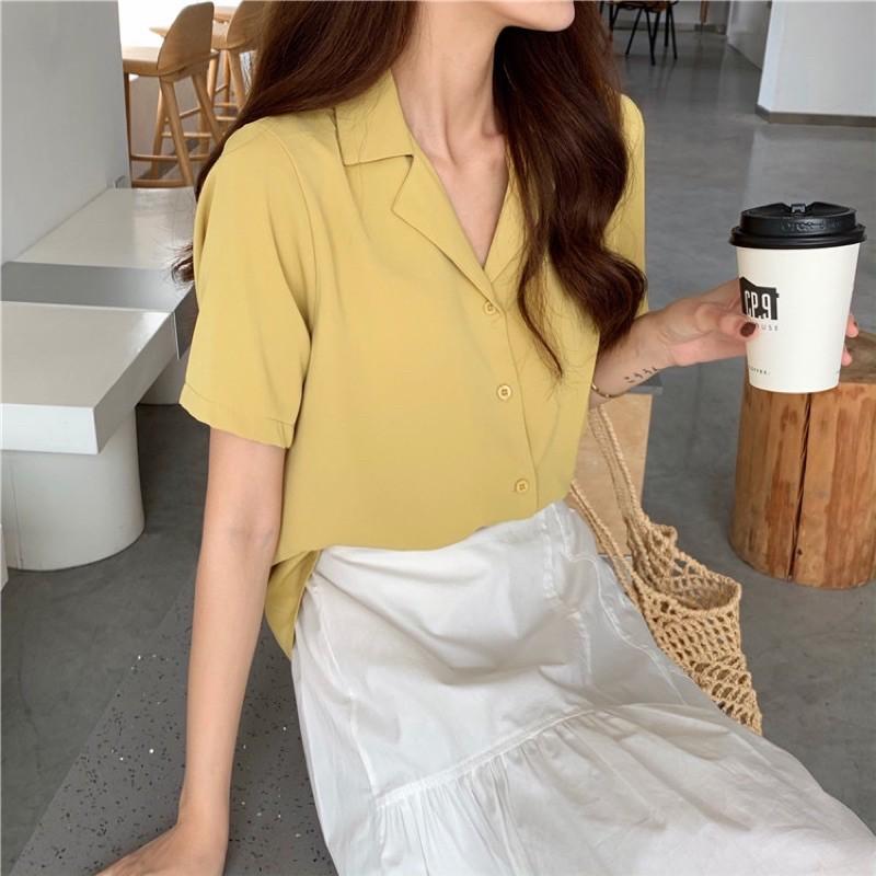 Áo sơmi cổ vest ngắn tay thanh lịch mẫu 2021