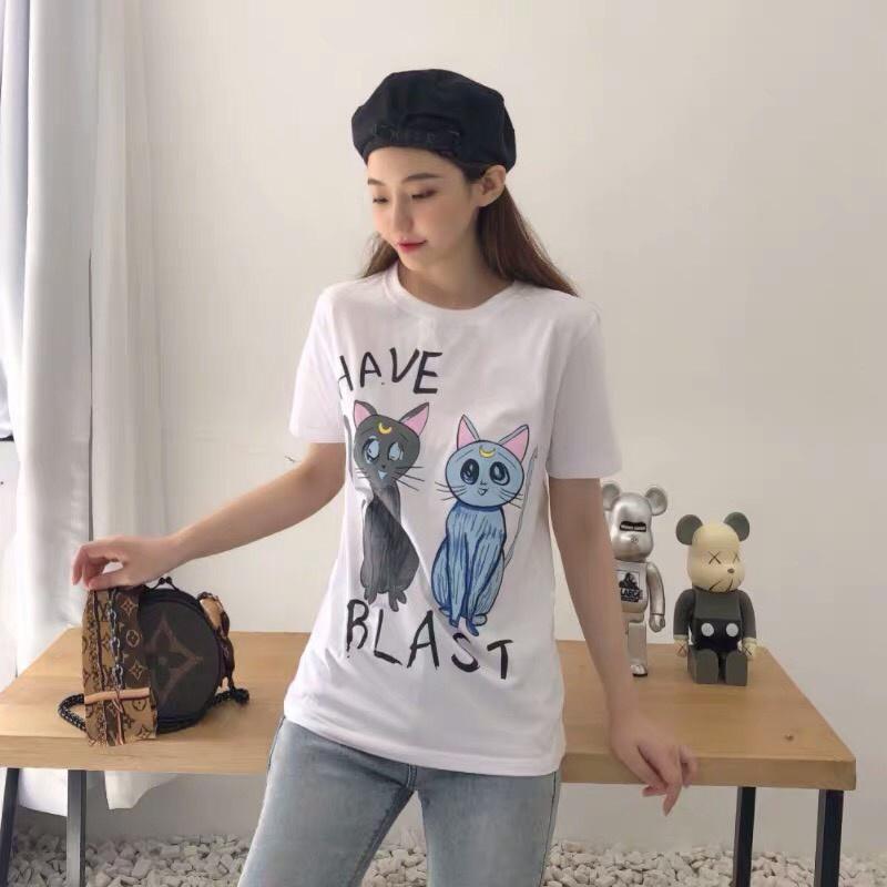 Áo Phông Thun Cộc Tay Cotton Hình Mèo 3D