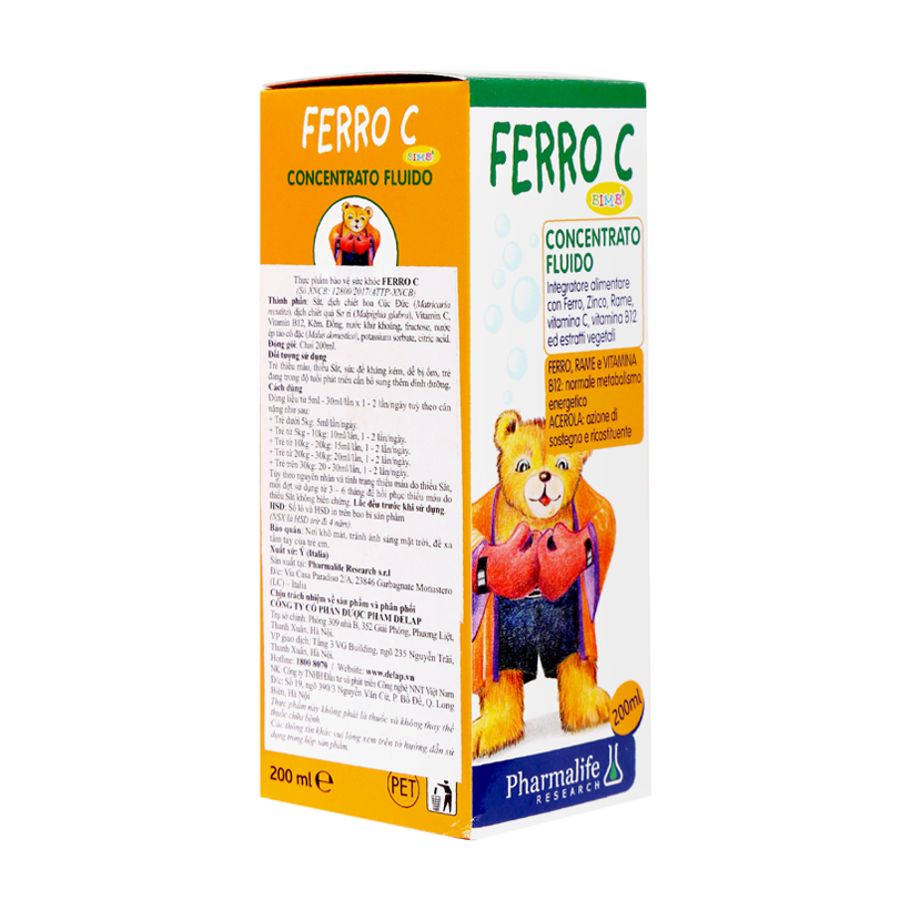 Hình ảnh Thực phẩm Pharmalife Research bảo vệ sức khỏe Fitobimbi Ferro C bổ sung sắt, kẽm, Vitamin C cho trẻ em (Chai 200Ml)