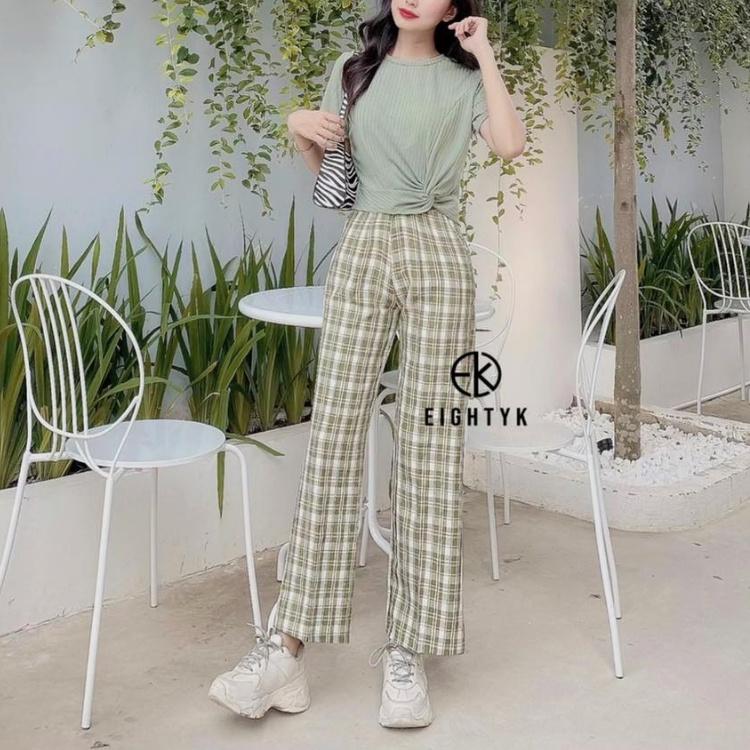 Quần Dài Cullotes Hoạ Tiết Caro