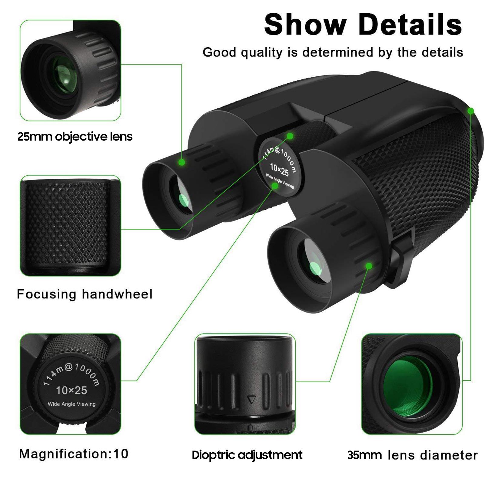 10X25 Mini Binoculars for Adults and Kids with Weak Light Night View BAK4 Prism Waterproof Binoculars for Bird Watching Travel Concerts Hiking