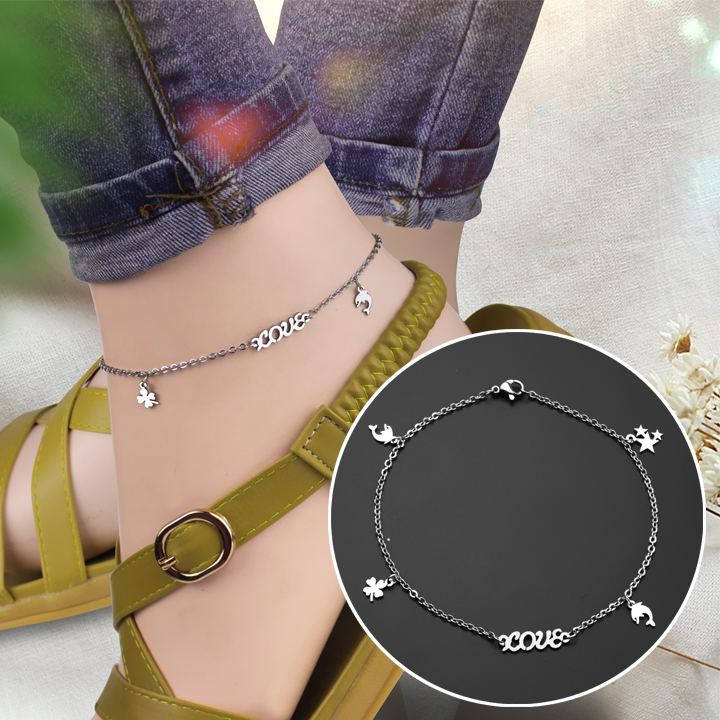Lắc chân nữ chữ LOVE ver2 WLC114 Không đen không gỉ sét
