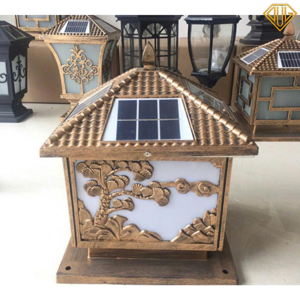 Đèn Trụ Cổng Năng Lượng Mặt Trời, Kết Hợp Dùng Điện 220V Chống Nước Cao Cấp (Ảnh thật 100%) DVLL - Mẫu 1