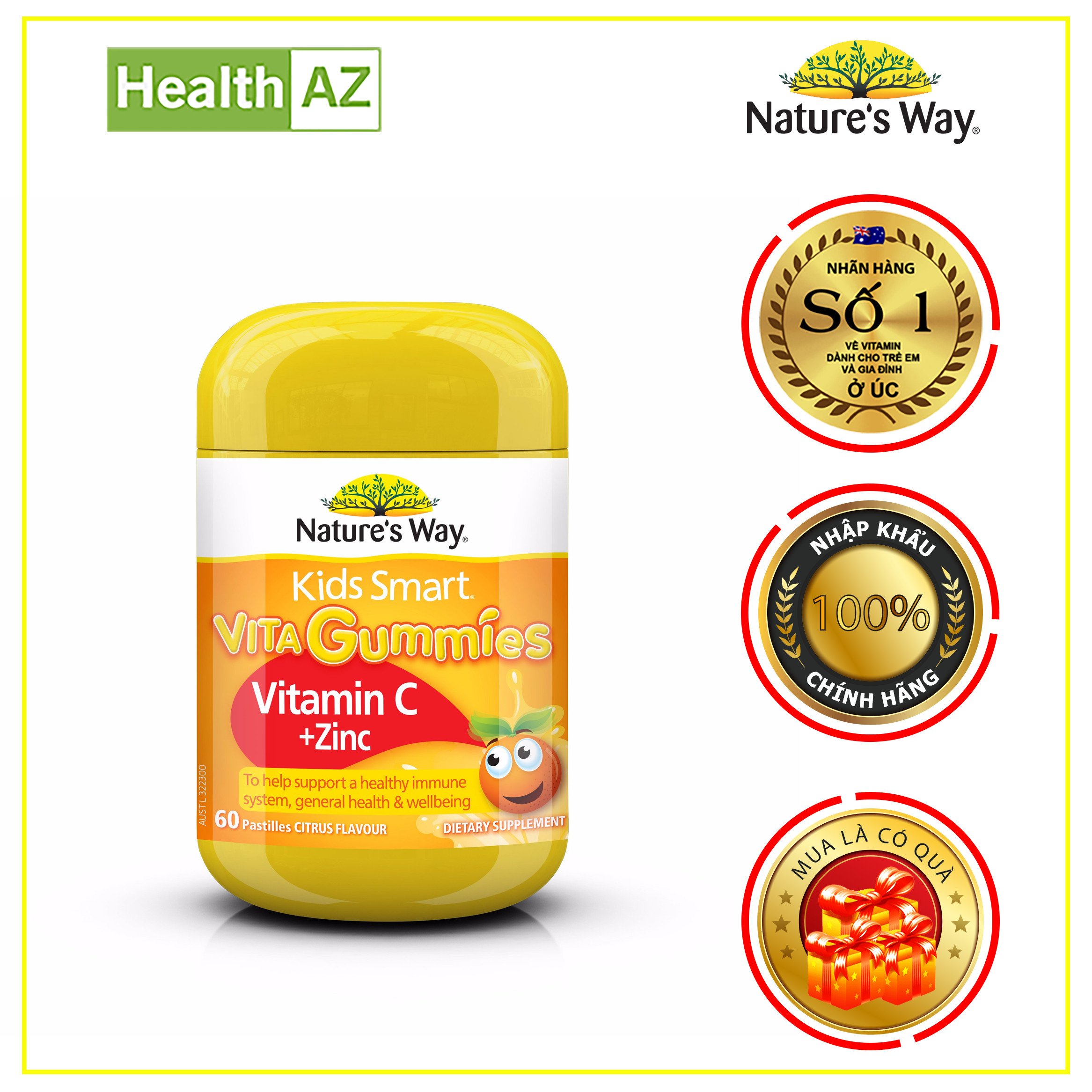 Kẹo dẻo vitamin C zinc Gummies_Nature's Way_Bổ sung vitamin C và kẽm cho BÉ_Hộp 60 viên