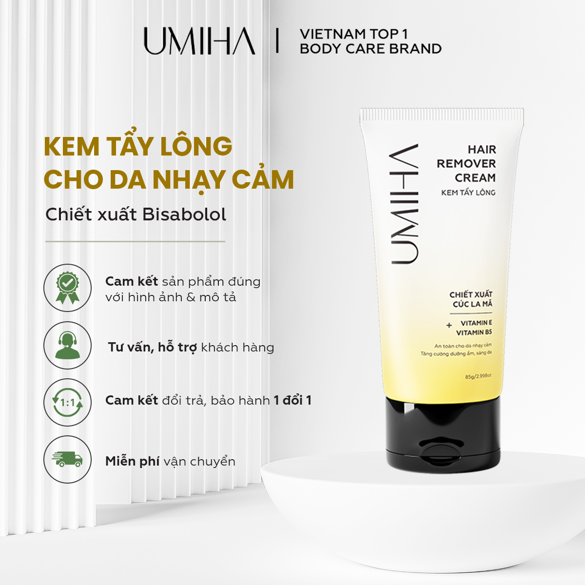 Kem tẩy lông cúc la mã UMIHA 80g dùng cho Bikini, Nách, Chân, Tay, Bụng, Ngực an toàn cho da nhạy cảm