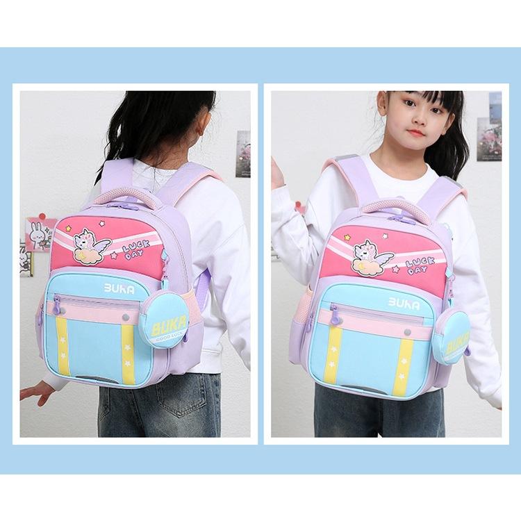 Balo cho bé đi học tiểu học lớp 1 3 vải Oxford cao cấp kèm hộp bút màu pastel dễ thương 3028