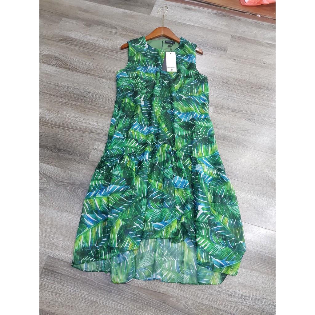 Đầm xanh vintage họa tiết lá - P0000340