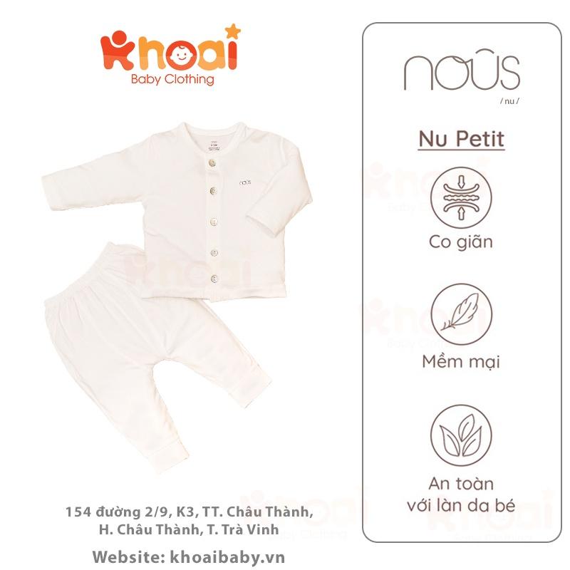 Bộ cài thẳng dài Nous petit trắng - Chất liệu Nu Petit 95% cotton thiên nhiên