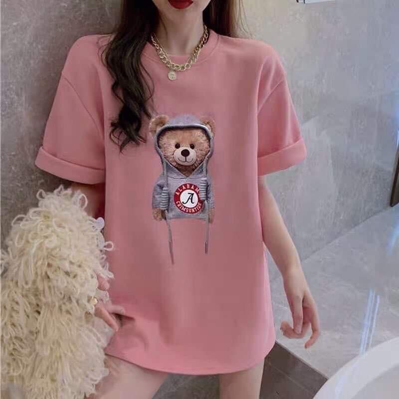 Áo Thun Nữ From Rộng Unisex Hình Gấu Đội Mũ in 5D Nét Căng, Áo Phông Form Rộng Nữ
