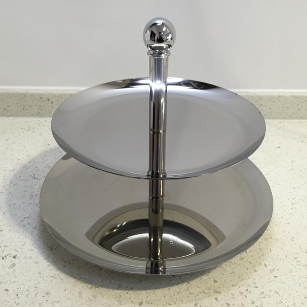 2 Tier Stainless Steel Cake Stand Fruit Plate Wedding Birthday Party Decor