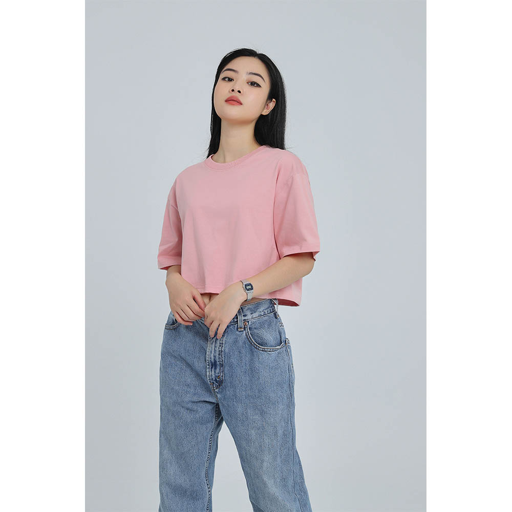 Áo croptop nữ trơn tay ngắn cổ tròn vải thun cotton kiểu hàn quốc CRT01 Miucho in hoạ tiết