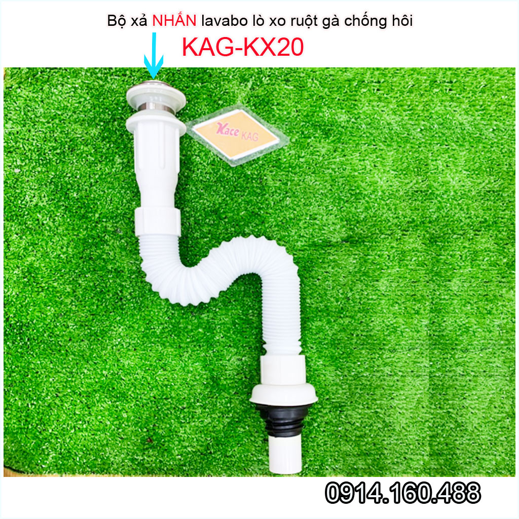 Bộ xả lavabo KAG-KX20 nhấn tay, xả ruột gà ống nhựa mềm chậu lavabo rửa mặt thoát nhanh giá tốt sử dụng tốt