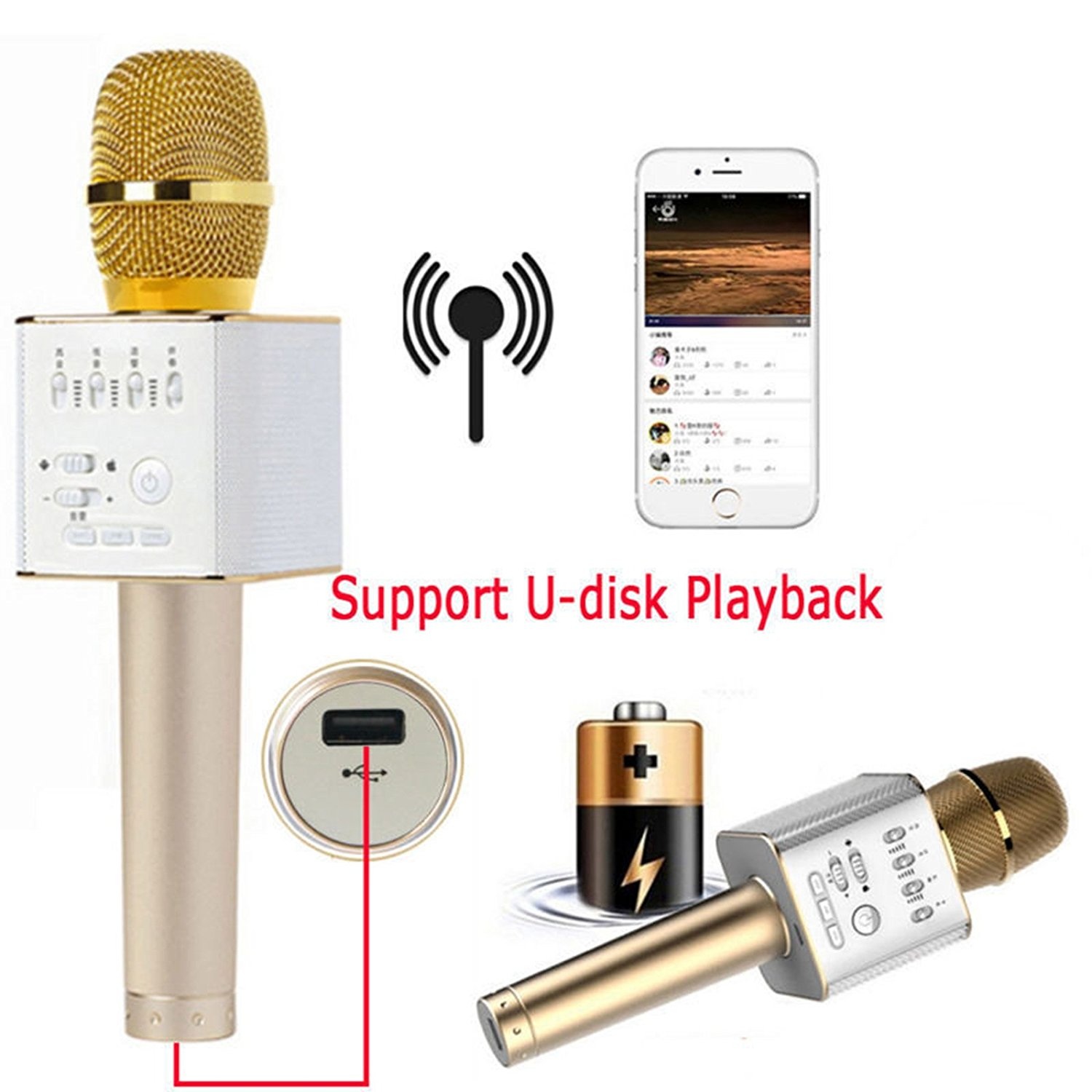 Micro Karaoke Không dây Bluetooth Loa Nghe Nhạc speakers Q9 Cao Cấp PF65 GOLD