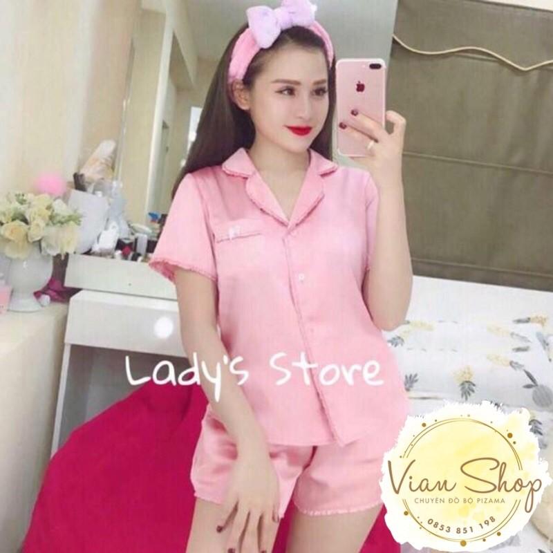 Bộ đồ pijama lụa, bộ lụa Cộc Đùi viền bèo nơ túi xinh xắn