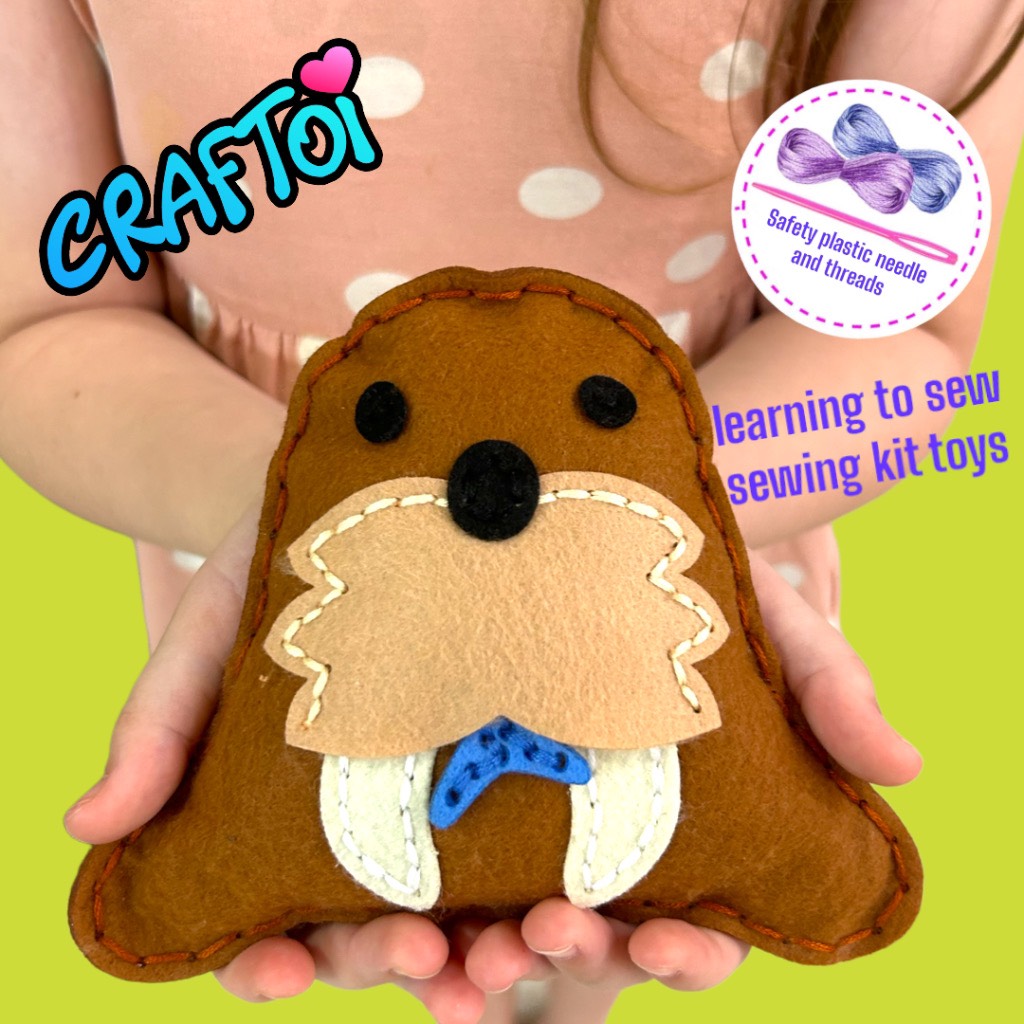 KIM NHỰA Bộ Thủ Công Trẻ Tự Làm Thú Bông 5+ WALRUS YETY Craftoi Felt Sewing toy prepunched holes plastic needle