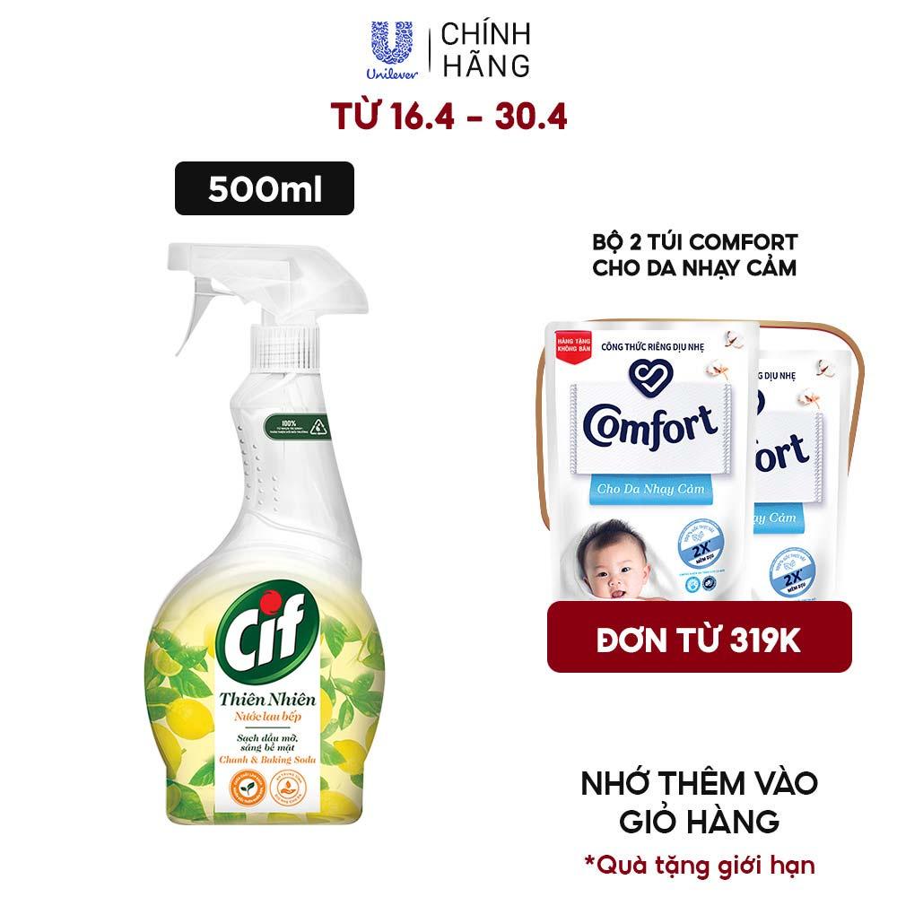 Nước Lau Bếp Cif Thiên Nhiên 500ML Chanh & Baking Soda Sạch Dầu Mỡ An Toàn