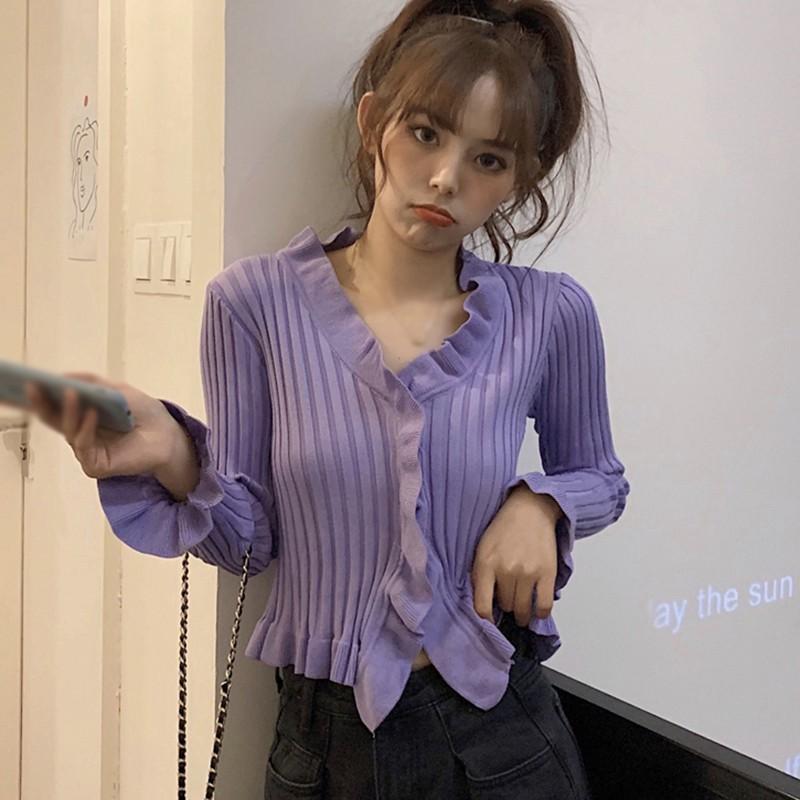 Áo Cardigan Dệt Kim Tay Dài Phối Nút Thiết Kế Cổ Chữ V Hợp Thời Trang