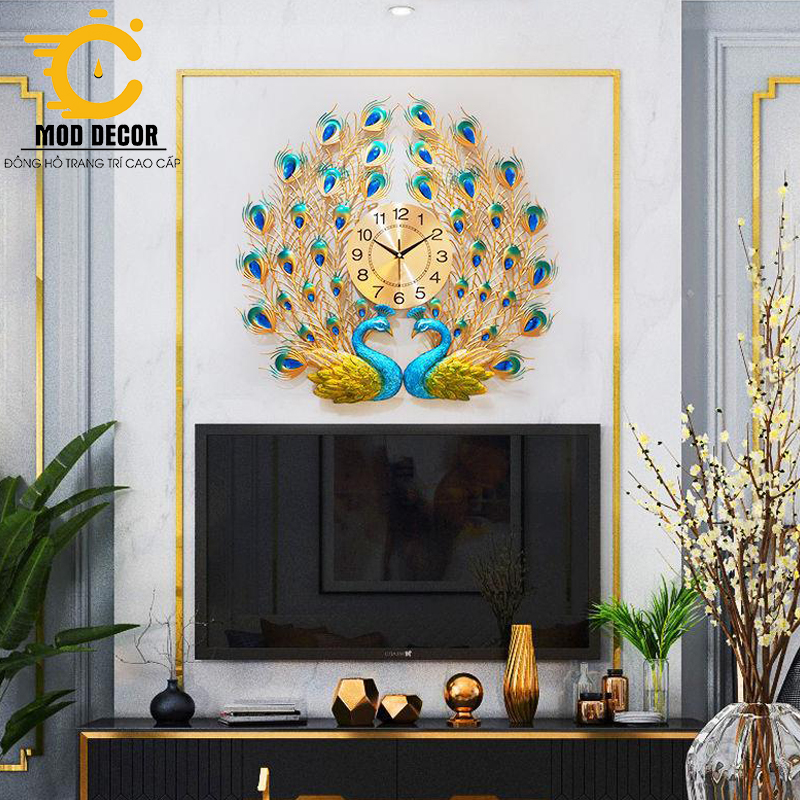 Đồng hồ treo tường kim trôi công đôi may mắn 601 siêu sang, siêu đẹp
