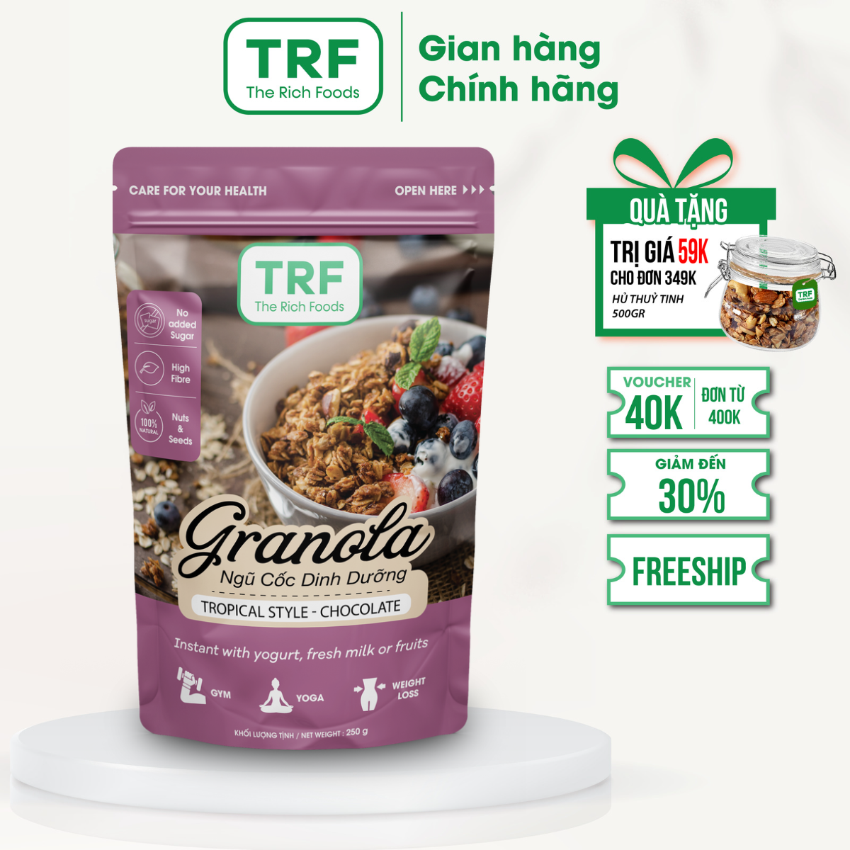 Ngũ cốc Granola Giảm Cân Healthy Ăn kiêng The Rich Foods Socola 250g