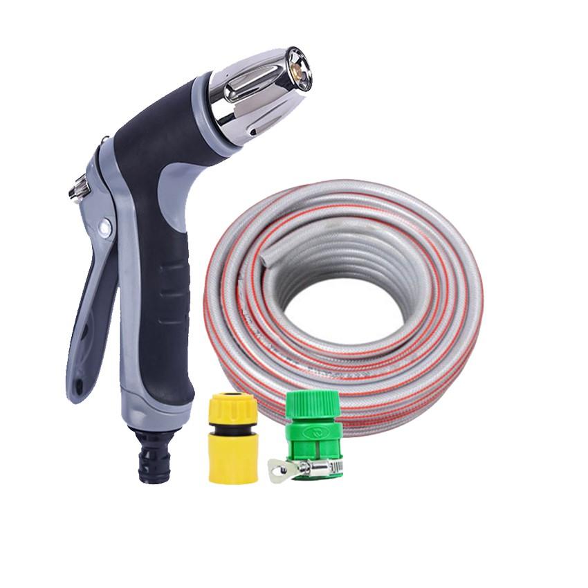 Bộ dây vòi xịt nước rửa xe, tưới cây tăng áp 3 lần cút nhựa nối nhựa vàng loại 20m 206817