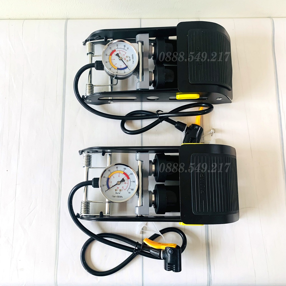 Bơm Hơi Đạp Chân Gấp Gọn 2 Pitton Cực Khỏe Dùng Được Cho nhiều loại xe ô tô, xe máy, xe đạp, bể bơi, bóng đá, đồ chơi - Loại Đồng Hồ Chính Xác