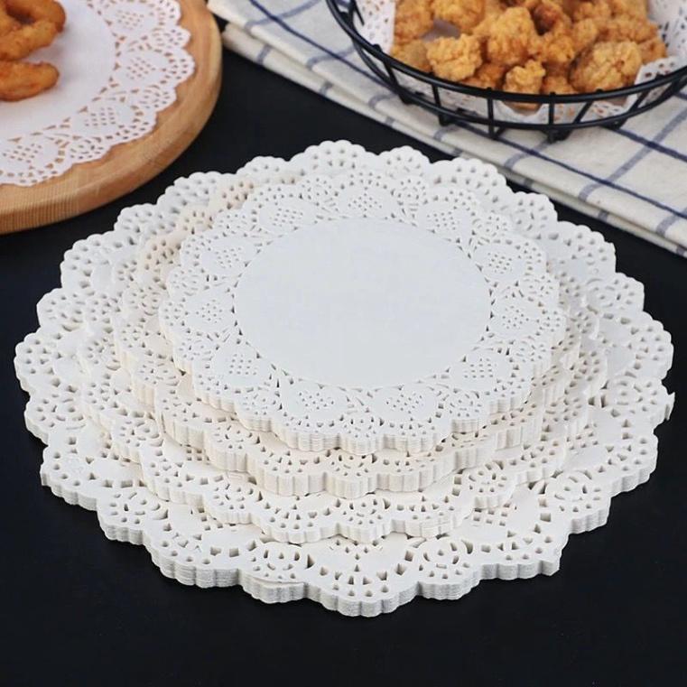 140 Giấy Thấm Dầu Ăn Size lớn 21cm Cao Cấp Họa Tiết Ren Sang Trọng Hình Tròn Lót Bánh - Đồ Ăn - Thấm Hút Tốt