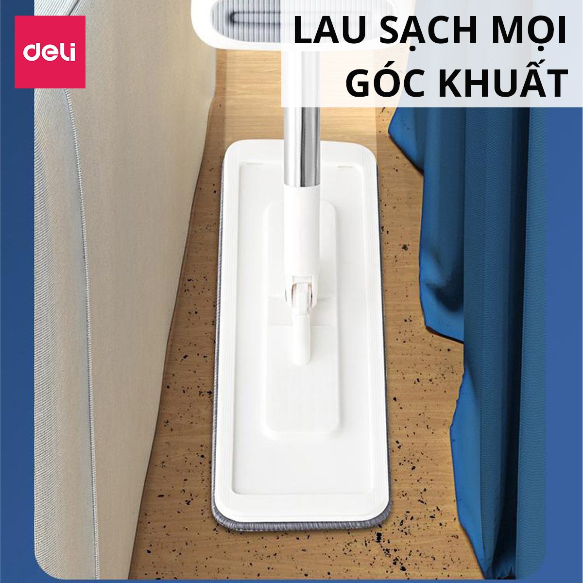 Cây Lau Nhà Thông Minh Tự Vắt, Chổi Lau Nhà 360 Độ Đa Năng Deli - Phù Hợp Lau Dọn Vệ Sinh Nhà Tắm Phòng Khách Phòng Ngủ - VS1008 VS1009