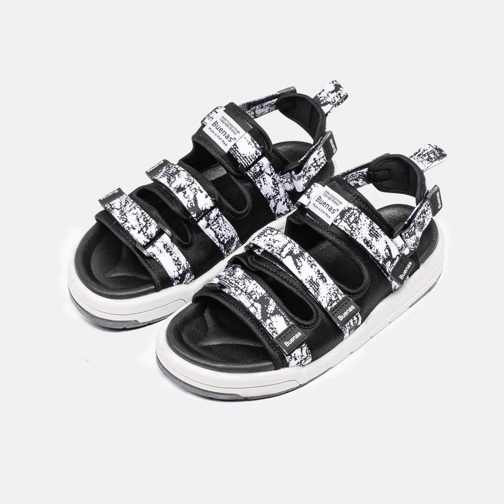 Giày sandal nam nữ unisex đi học quai ngang Buenas Sport SD7979 đen đế cao 3 phân