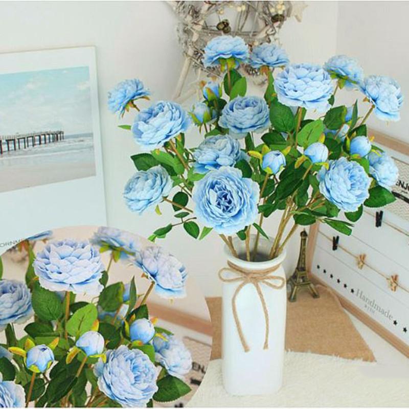 Hoa hồng mẫu đơn cành 2 bông to 1 nụ thấp 65cm - Hoa giả trang trí tiệc cưới, phụ kiện chụp ảnh, để bàn