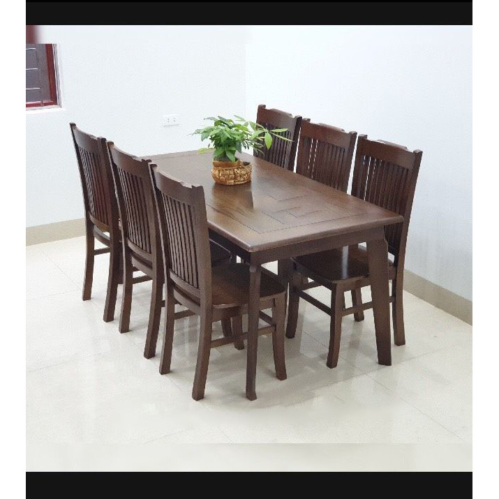 Bộ bàn ăn 6 ghế gỗ sồi mầu óc chó MS 7.5
