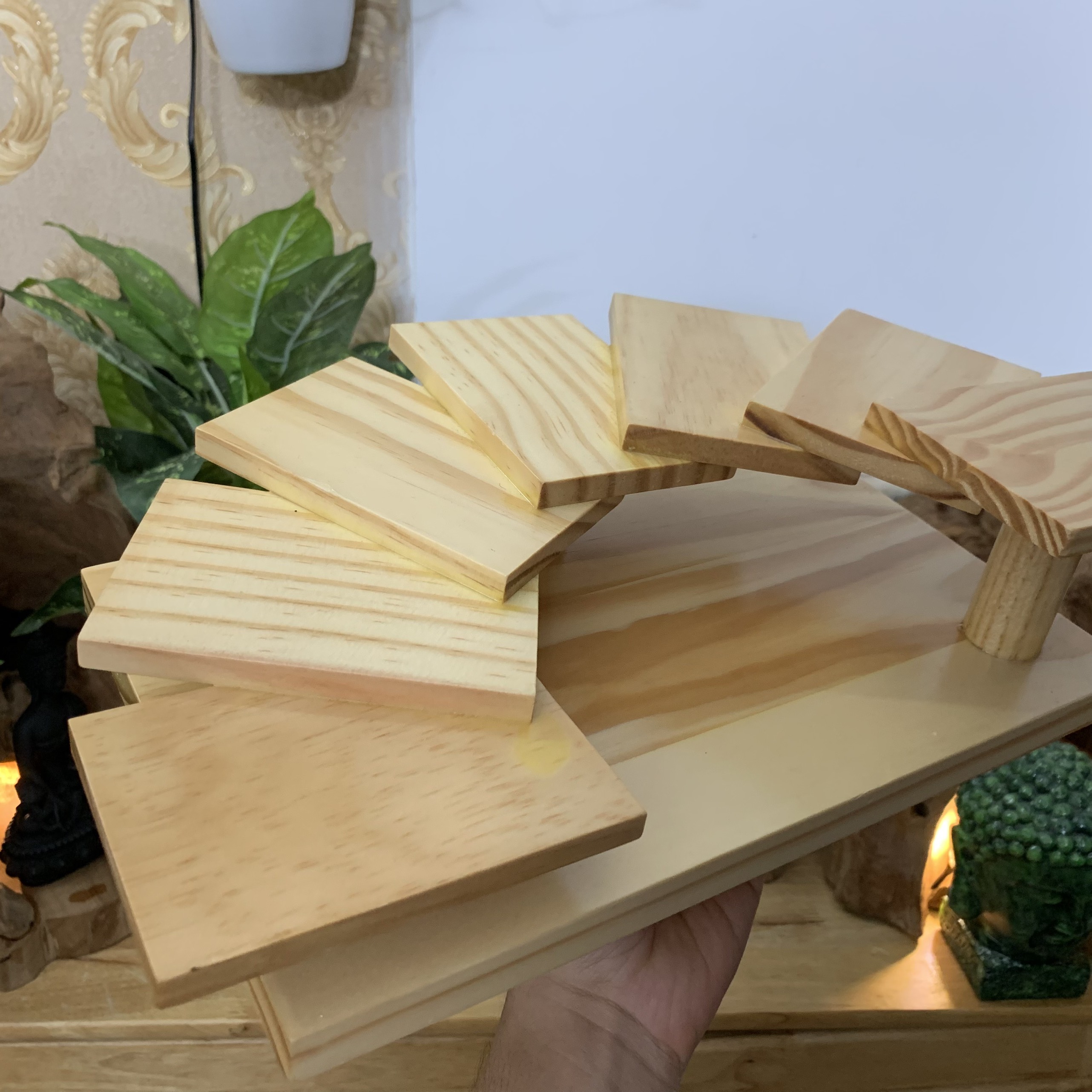 Khay sushi gỗ trang trí món ăn sushi Nhật Bản hình bậc thang 7 tầng - Gỗ thông nhập khẩu