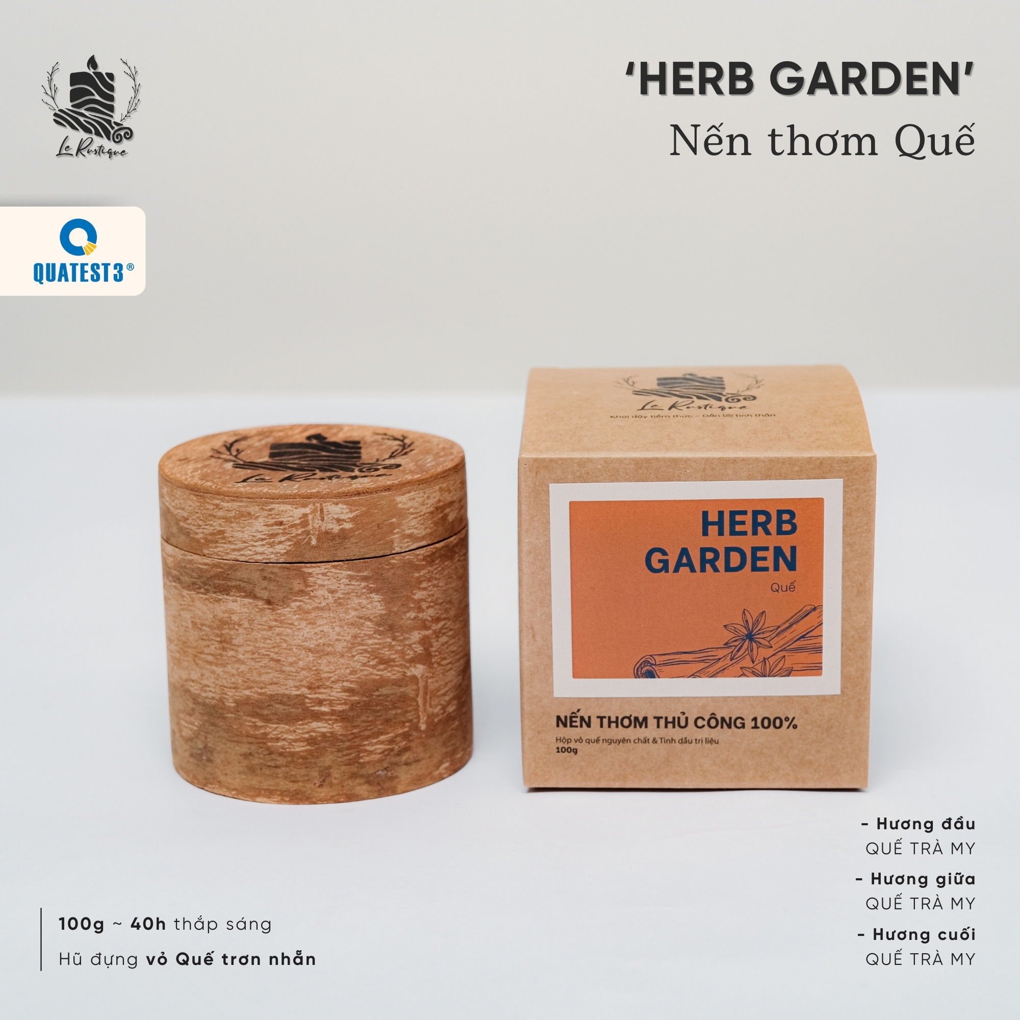 Nến Thơm Trị Liệu Le Rustique Quế (Herb Garden) - Nến Thơm Cao Cấp - An Toàn Sức Khỏe