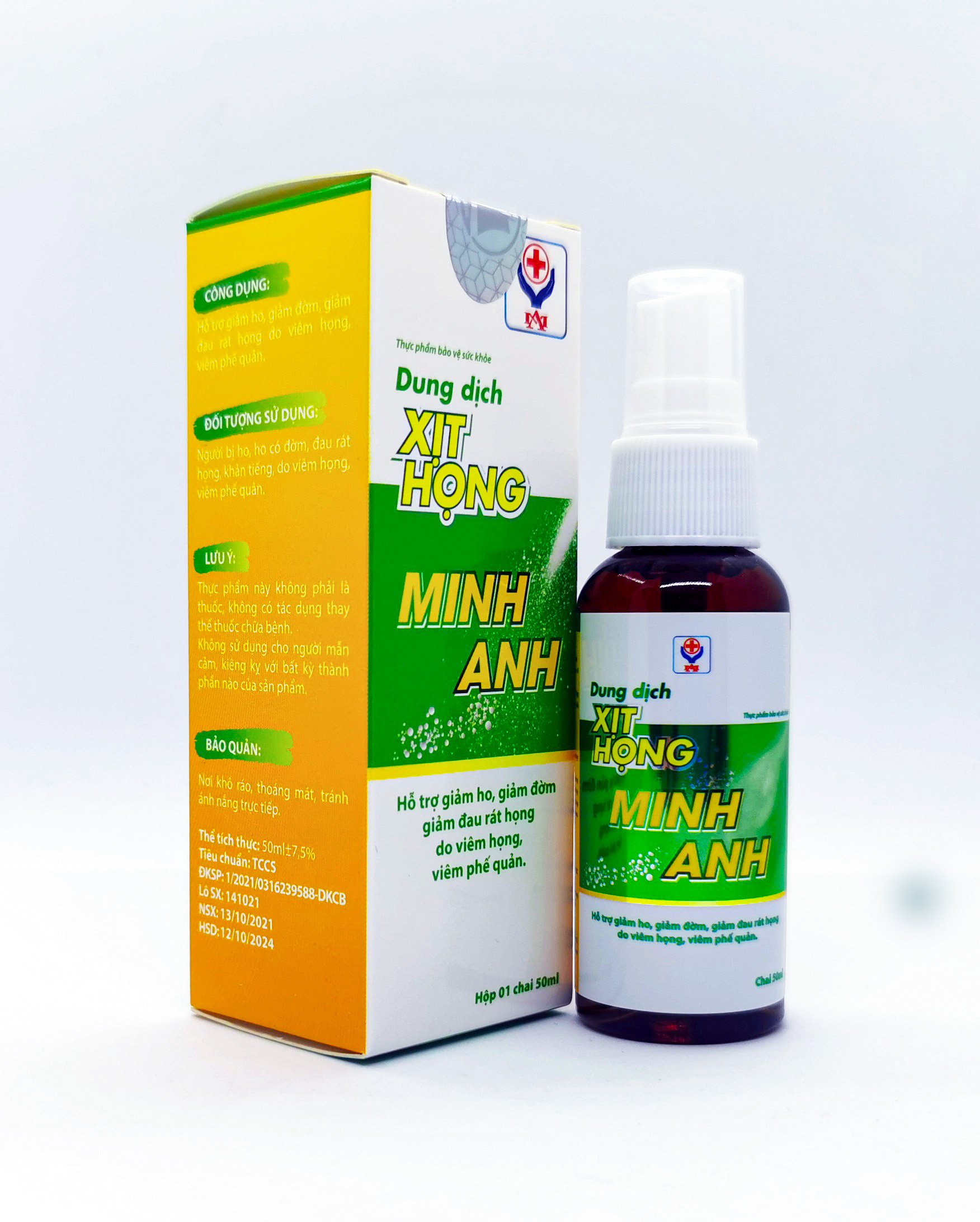 TPBVSK Dung Dịch Xịt Họng Minh Anh: Hỗ trợ giảm ho, đờm, đau rát họng do viêm họng, viêm phế quản.