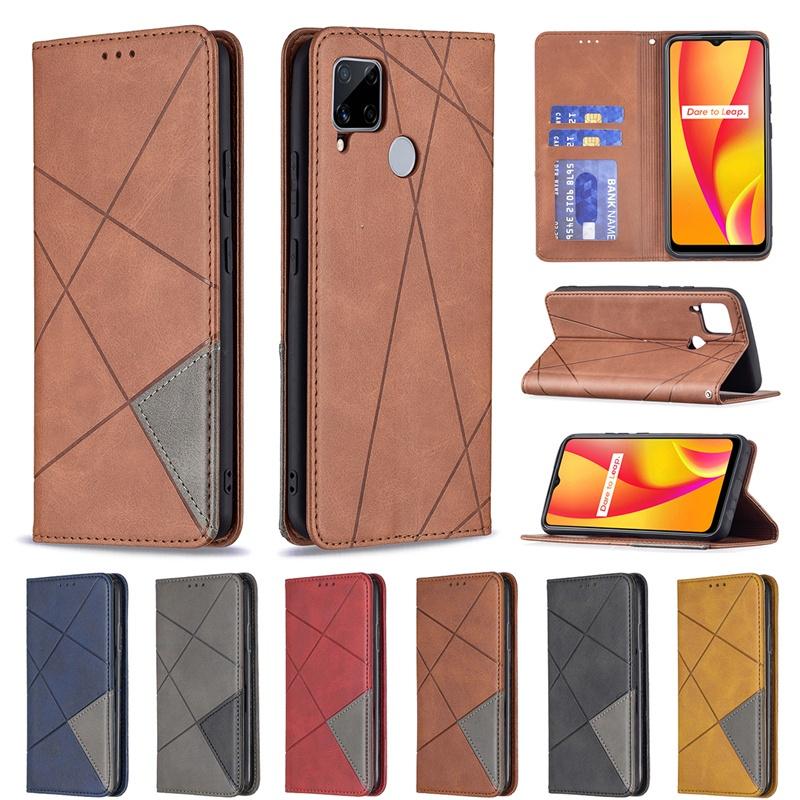 Ốp điện thoại da PU kiểu ví đế lật từ tính cho OPPO RENO6 PRO REALME 8 5G 8 PRO V13 C12 C15 C25 C20 C21