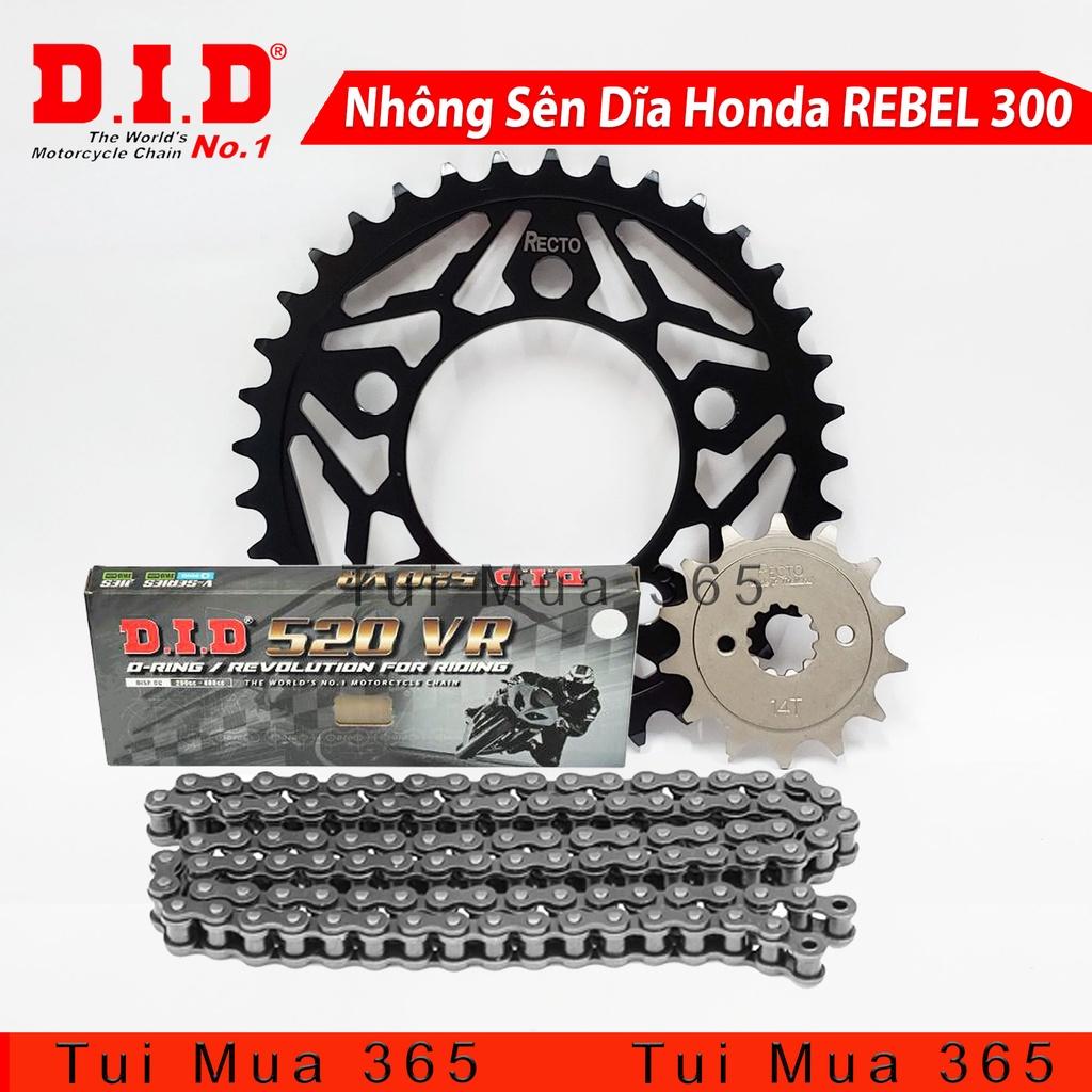 NHÔNG SÊN DĨA HONDA REBEL 300 RECTO - SÊN DID 520 O-RING ( 14T x 36T )