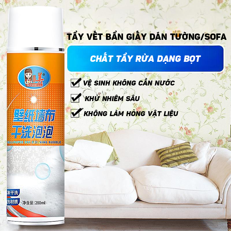 (280ml) Bọt Làm Sạch Vết Ố Bẩn Giấy Lụa Dán Tường 280ml - Xóa Vết Bẩn, Ố Vàng, Giữ Sáng Đẹp Tường - Hàng Nhập Khẩu