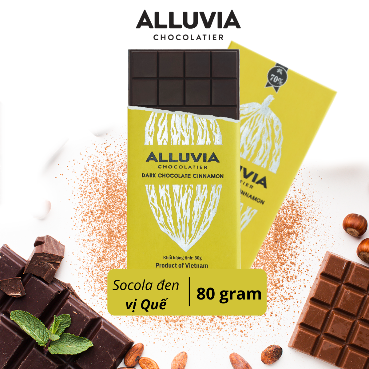 Socola Đen Quế  Nguyên Chất, Đắng Vừa | Dark Chocolate Cinnamon Alluvia