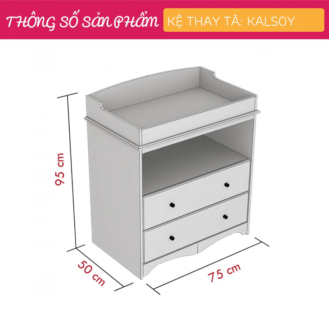 Kệ gỗ thay tã cho bé SMLIFE Kalsoy | Gỗ MDF dày 17mm chống ẩm | D75xR50xC95cm