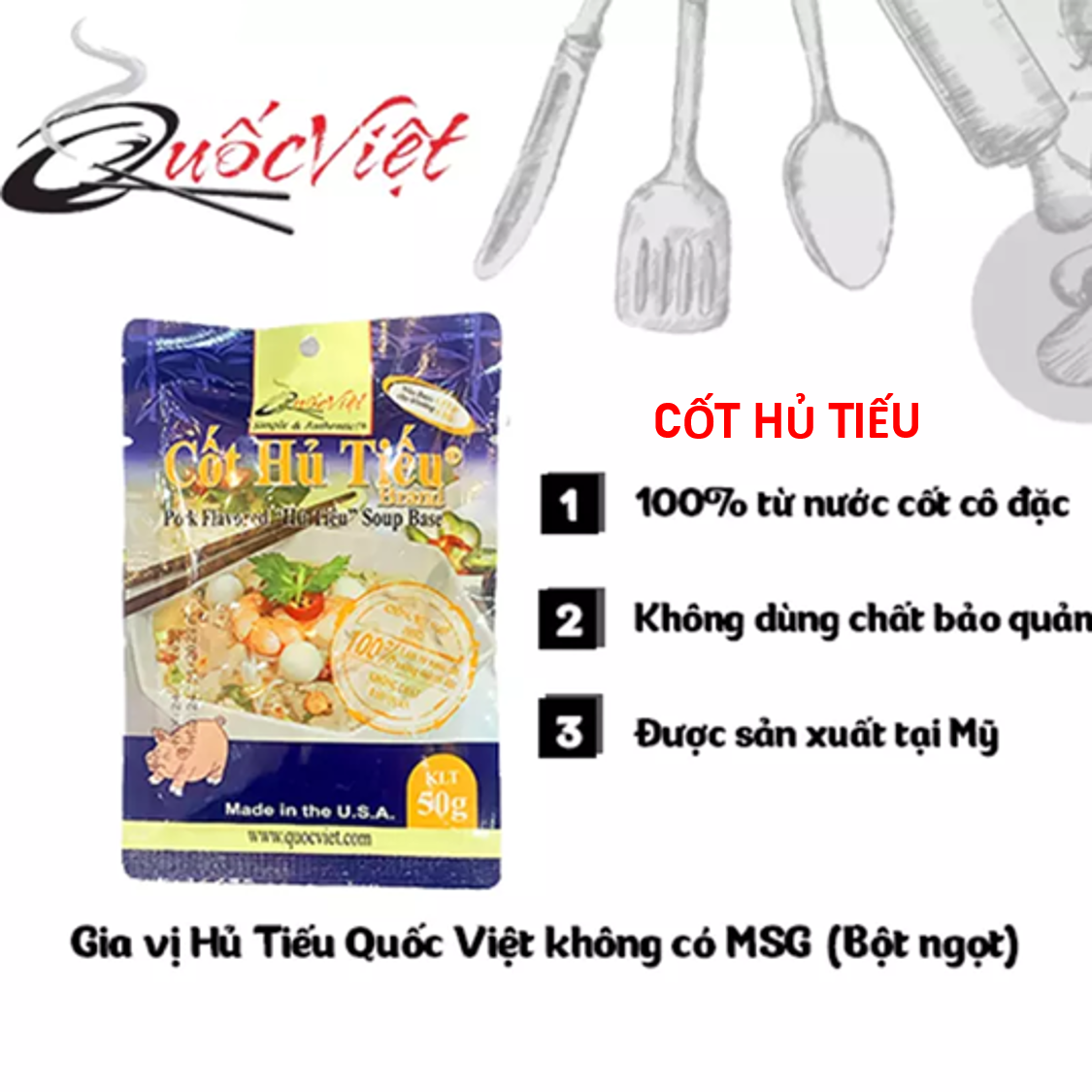 COMBO 2 Gói Gia vị Cốt hủ tiếu Quốc Việt - mỗi gói được 4 tô - 2 x 50g - VN10505