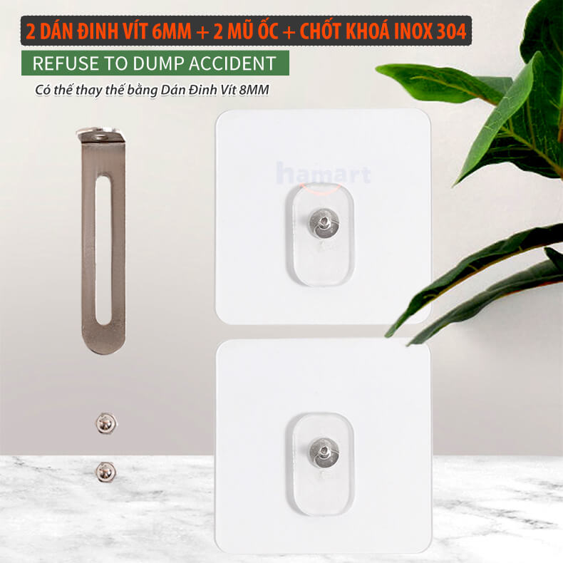 SET Đinh Vít Dán Tường Kèm Chốt INOX Cố Định Tủ Gỗ Khoá Chống Đổ Kệ Sách TV Siêu Dính Hamart