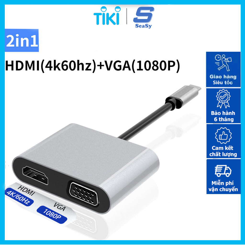 Hub Chuyển Đổi USB TypeC Ra Cổng HDMI / VGA / LAN Rj45 / USB / PD/SD/TF SeaSy, Cổng Chuyển Đổi TypeC Ra HDMI 4K, Cổng VGA 1080 P, Cổng Lan Rj45, Cổng USB 3.0, Cổng Sạc PD 100W, Cổng SD/TF, Dùng Cho Macbook/Ipad/Surface/Laptop/Điện Thoại – Hàng Chính Hãng