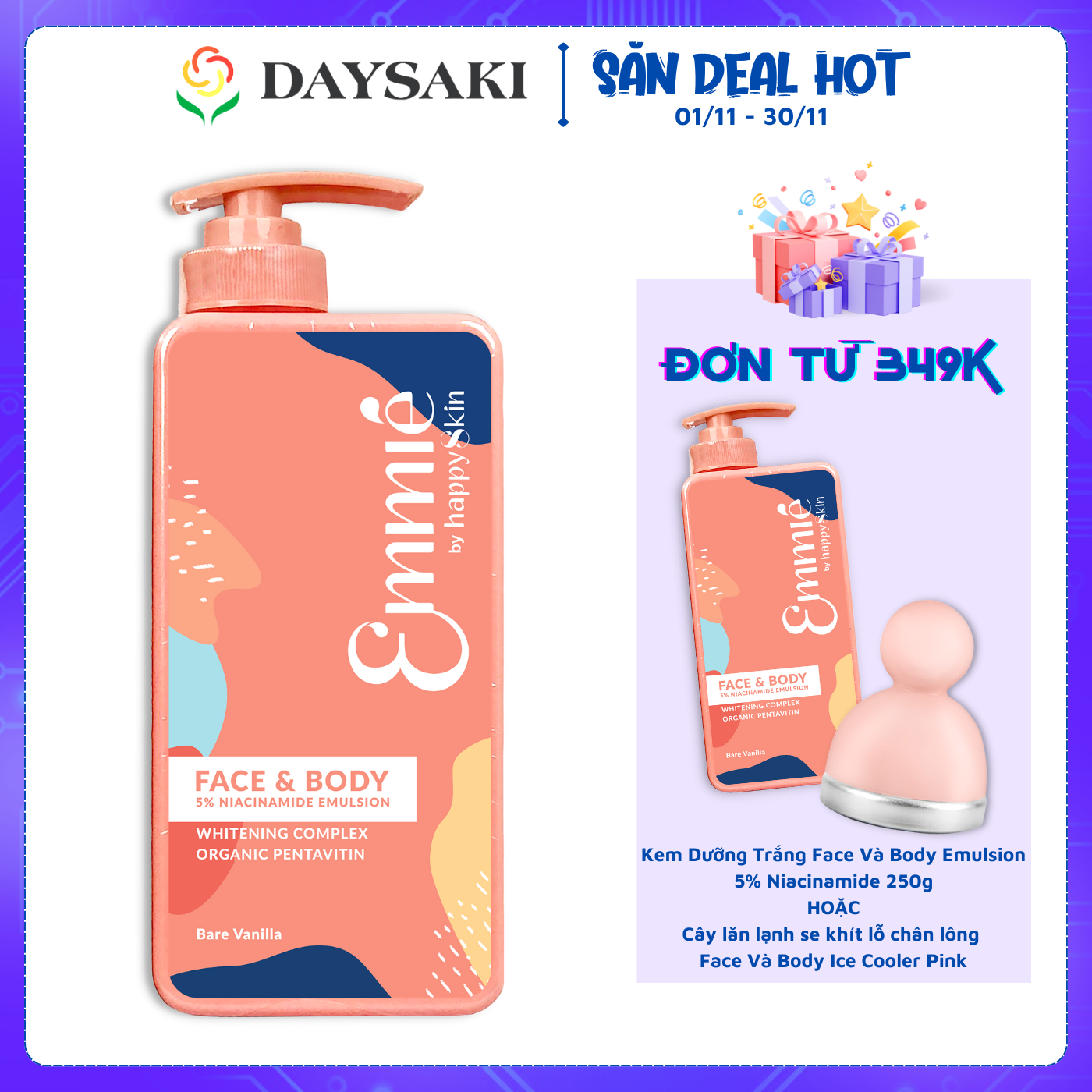 Emmie Kem Dưỡng Trắng Face Và Body Emulsion 5% Niacinamide 250 Gr