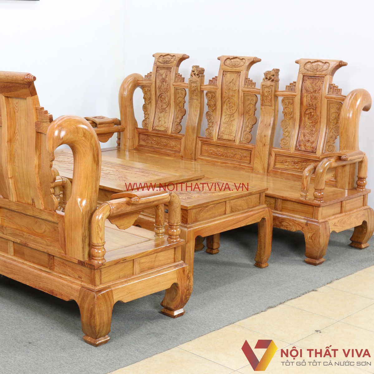 Bộ Bàn Ghế Salon Tần Thủy Hoàng Tay 12 Gỗ Hương Đá 6 Món Cao Cấp Đẹp