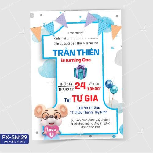 Thiệp thôi nôi – sinh nhật Pluxi bé Trai tuổi Sửu