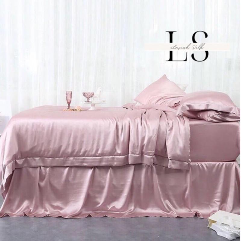 Bộ Ga Phủ Phi Lụa Lavish Silk Cao Cấp Mát Lạnh Hàng Loại 1 Không Nối Vải - Hồng Phấn