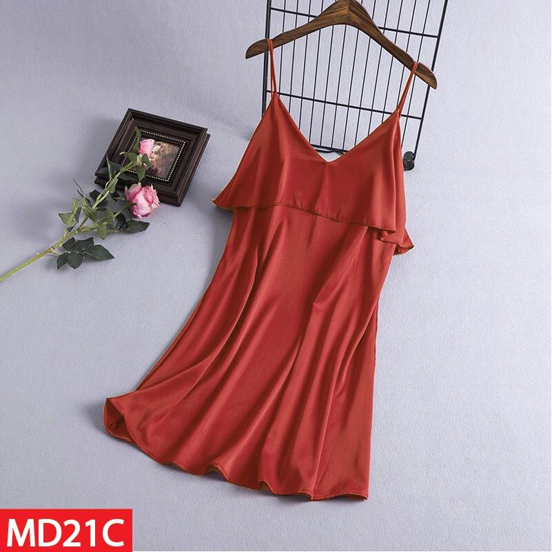 Váy Ngủ Nữ Lụa Satin Trơn Dáng Xuông Liền Thân Hisexy MD21