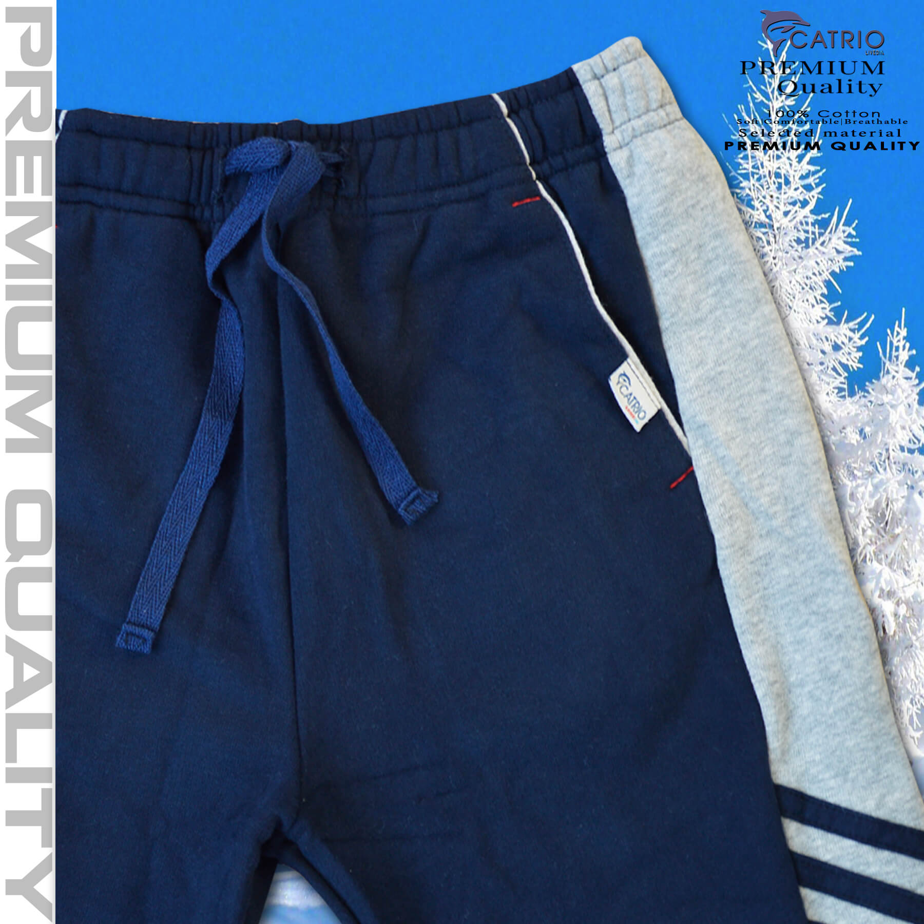 Quần dài bé trai vải 100% cotton PHỐI SƯỜN màu NAVY pha XÁM là quần nỉ trẻ em CATRIO từ 9 tuổi đến 18 tuổi phù hợp thời tiết se lạnh mùa thu đông với kiểu dáng thể thao tuyệt đẹp