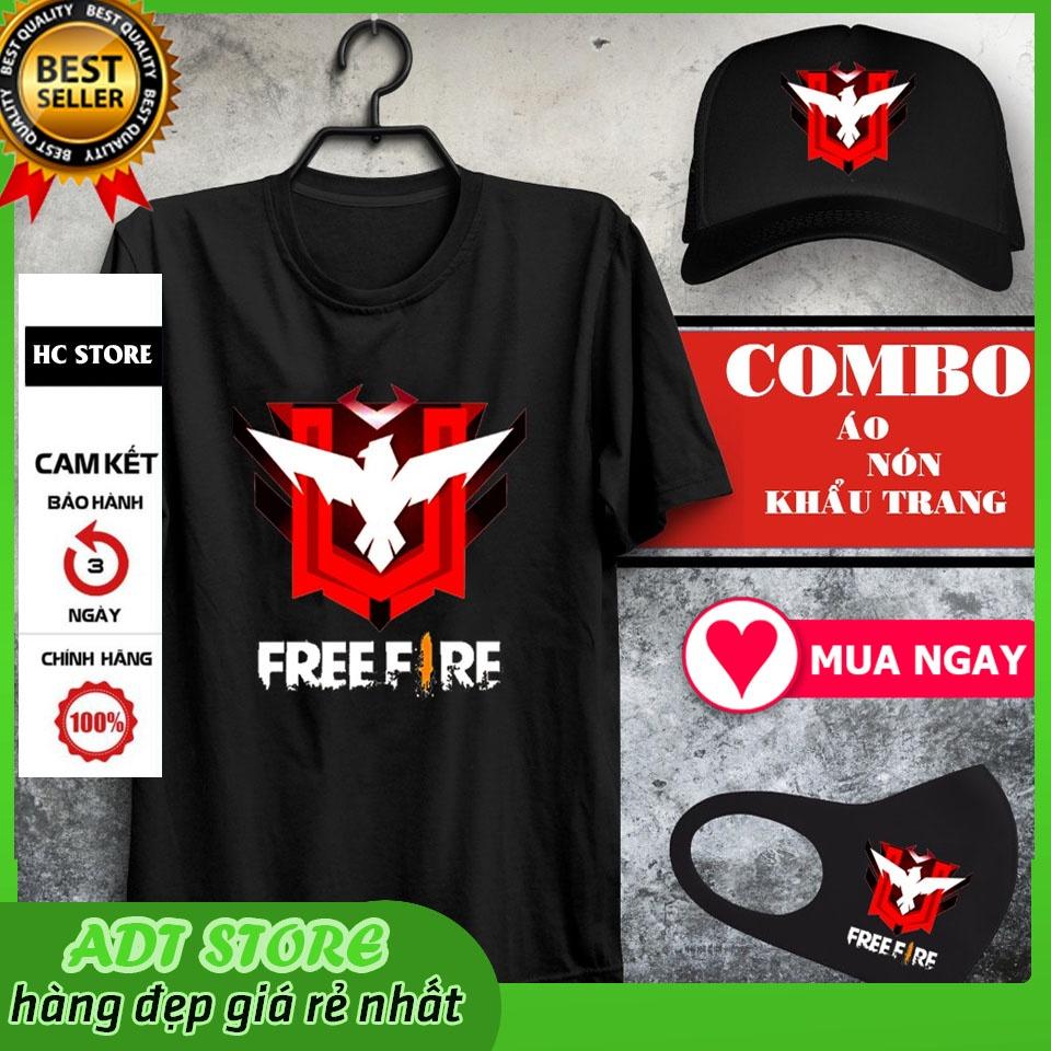 BST Combo Áo Thun Free Fire Màu Đen Rank Huyền Thoại -+ Đại kiến tướng kèm nón khẩu trang FF Cực Đẹp